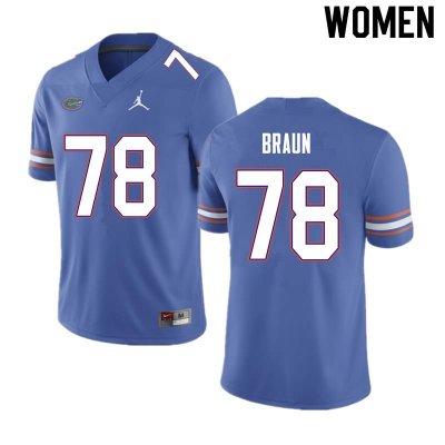 Women's Florida Gators #78 Josh Braun NCAA Nike Blue Authentic Stitched College Football Jersey IEH2362WG